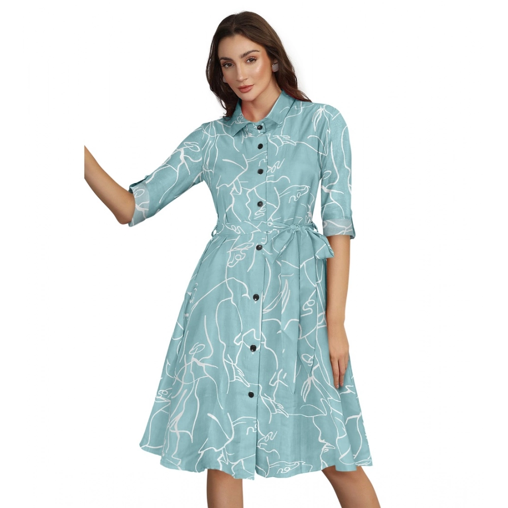 54165430541_64479932ee_o_d-1000x1000-1.webp Generic Women's Ruby Cotton Printed Shirt Collar 3-4th Sleeve Dress (Pista) - Image 1