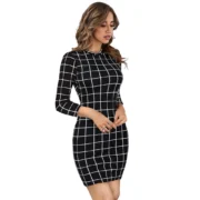 Generic Women's Polyester Solid High Neck Full Sleeve Dress (Black) - Image 4