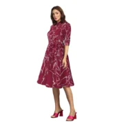 Generic Women's Ruby Cotton Printed Shirt Collar 3-4th Sleeve Dress (Maroon) - Image 2