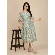 Generic Women's Georgette Printed Round Neck Short Sleeve Dress (Multicolor) - Image 4