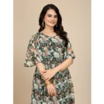 Generic Women's Georgette Printed Round Neck Short Sleeve Dress (Black)
