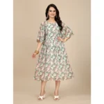 Generic Women's Georgette Printed Round Neck Short Sleeve Dress (Pink)