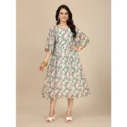 Generic Women's Georgette Printed Round Neck Short Sleeve Dress (Pink)