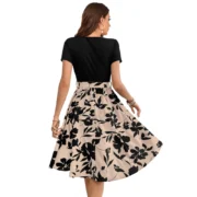 Generic Women's Knitting Printed Round Neck Short Sleeve Dress (Cream) - Image 5