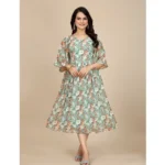 Generic Women's Georgette Printed Round Neck Short Sleeve Dress (Multicolor)
