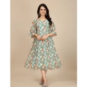 Generic Women's Georgette Printed Round Neck Short Sleeve Dress (Multicolor)