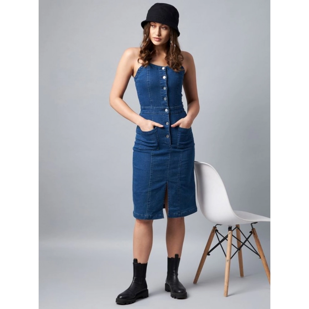 54546438445_683bdc2c3e_o-1000x1000-1.webp Generic Women's Denim Lycra Solid Square Neck Shoulder Straps Dress (Blue) - Image 1