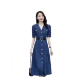 Generic Women's Casual Denim Half Sleeves Dress (Blue)