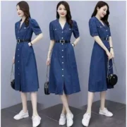 Generic Women's Casual Denim Half Sleeves Dress (Blue) - Image 5