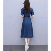Generic Women's Casual Denim Half Sleeves Dress (Blue) - Image 4
