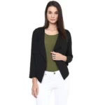 Generic Women's Polyester Solid Long Sleeves Blazer (Black)