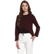 Generic Women's Polyester Diagonal Cut Long Sleeves Blazer (Maroon)