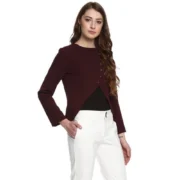 Generic Women's Polyester Diagonal Cut Long Sleeves Blazer (Maroon) - Image 3