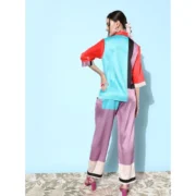 Generic Women's Satin Colour Block Long Sleeves Co-Ord Set (Multicolor) - Image 5