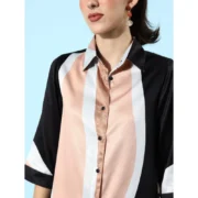Generic Women's Satin Colour Block Long Sleeves Co-Ord Set (Beige - Black) - Image 5