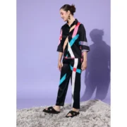 Generic Women's Satin Colour Block Long Sleeves Co-Ord Set (Multicolor) - Image 3