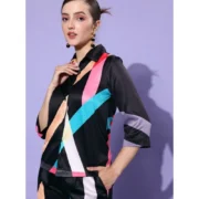 Generic Women's Satin Colour Block Long Sleeves Co-Ord Set (Multicolor) - Image 5