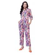 Generic Women's Polyester Floral 3-4th Sleeve Co-Ord Set (Multicolor)