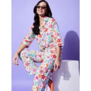 Generic Women's Polyester Floral 3-4th Sleeve Co-Ord Set (Multicolor) - Image 2