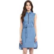 Generic Women's Denim Solid Sleeveless Dress (Blue)