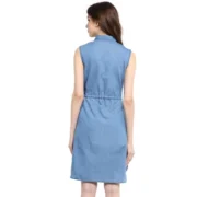 Generic Women's Denim Solid Sleeveless Dress (Blue) - Image 5