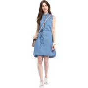 Generic Women's Denim Solid Sleeveless Dress (Blue) - Image 4