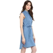 Generic Women's Denim Solid Sleeveless Dress (Blue) - Image 3