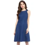 Generic Women's Denim Solid Sleeveless Dress (Blue)