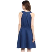 Generic Women's Denim Solid Sleeveless Dress (Blue) - Image 5