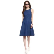 Generic Women's Denim Solid Sleeveless Dress (Blue) - Image 4