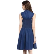 Generic Women's Denim Solid Sleeveless Dress (Navy Blue) - Image 5