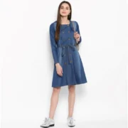 Generic Women's Denim Washed Regular Sleeves Dress (Blue) - Image 4