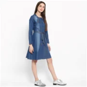 Generic Women's Denim Washed Regular Sleeves Dress (Blue) - Image 3