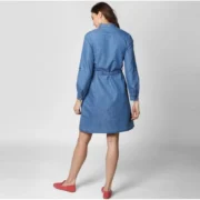 Generic Women's Denim Solid Roll Up Sleeve Dress (Blue) - Image 5