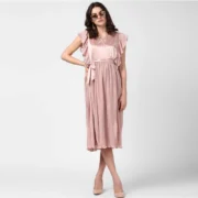 Generic Women's Polyester Pleated Flutter Dress (Champagne Gold) - Image 4