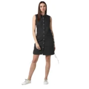 Generic Women's Denim Solid Sleeveless Dress (Black)