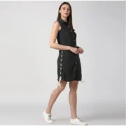 Generic Women's Denim Solid Sleeveless Dress (Black) - Image 3