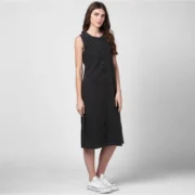 Generic Women's Denim Solid Sleeveless Dress (Black) - Image 3