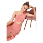 Generic Women's Polyester Lycra Solid Sleeveless Dress (Pink)