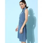 Generic Women's Denim Solid Sleeveless Dress (Blue) - Image 4