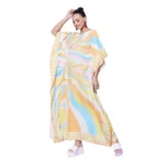 Generic Women's Satin Colour Blocking Kaftan Dress (Multicolor)