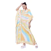 Generic Women's Satin Colour Blocking Kaftan Dress (Multicolor)
