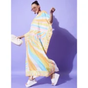 Generic Women's Satin Colour Blocking Kaftan Dress (Multicolor) - Image 5