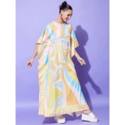 Generic Women's Satin Colour Blocking Kaftan Dress (Multicolor) - Image 3
