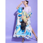 Generic Women's Satin Colour Blocking Kaftan Dress (Multicolor) - Image 5