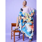 Generic Women's Satin Colour Blocking Kaftan Dress (Multicolor) - Image 4