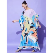 Generic Women's Satin Colour Blocking Kaftan Dress (Multicolor) - Image 3