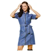 Generic Women's Denim Solid Half Sleeve Dress (Blue)