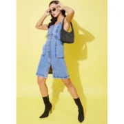 Generic Women's Denim Solid Sleeveless Dress (Blue) - Image 4