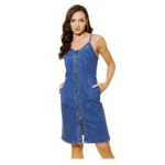 Generic Women's Denim Washed Shoulder Straps Dress (Blue)